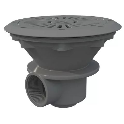 Слив донный, крышка круглая, 210 мм, поток 13 м3/ч, соединение боковое 2", цвет белый, ABC-пластик, для пленочного бассейна
