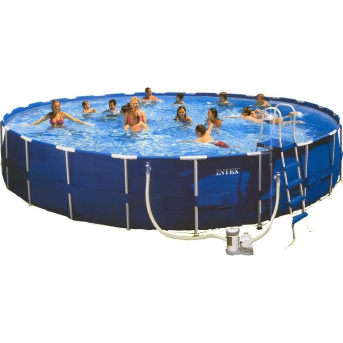 Круглый бассейн Intex 549х122см (видео, система очистки воды, лестница, настил, тент, сачок, скиммер, волейбольная сетка)