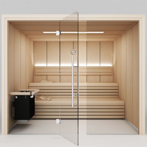 Сауна St.Moritz, 220x220x210 см, подогрев 8kW 230/400 3~ цифровая панель, Тсуга канадская, внешняя установка