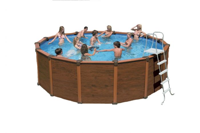 Круглый бассейн Intex SEQUOIA SPIRIT с отделкой под дерево 478х124см (песочный насос-фильтр, лестница, настил)