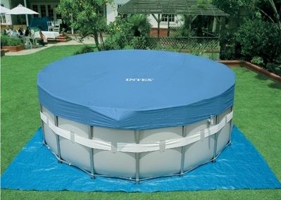 Круглый бассейн Intex 549х132см (система очистки воды + песочный фильтр 220В, лестница, настил, тент, сачок, скиммер, волейбольная сетка)