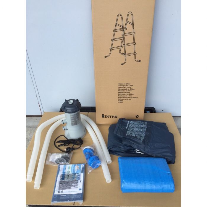 Круглый бассейн Intex 457х91см (фильтр-насос 220В, лестница, подстилка, покрывало)