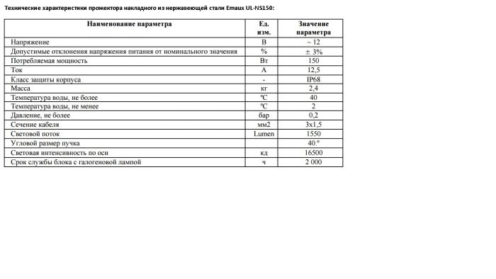 Прожектор накладной из нерж. стали (150Вт/12В) Emaux ULS-150 (Opus) 88043703