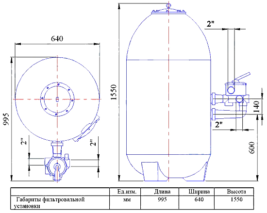             Фильтр Fiberpool ZMC64021 (12,8m3/h, 640mm, 475kg, бок)